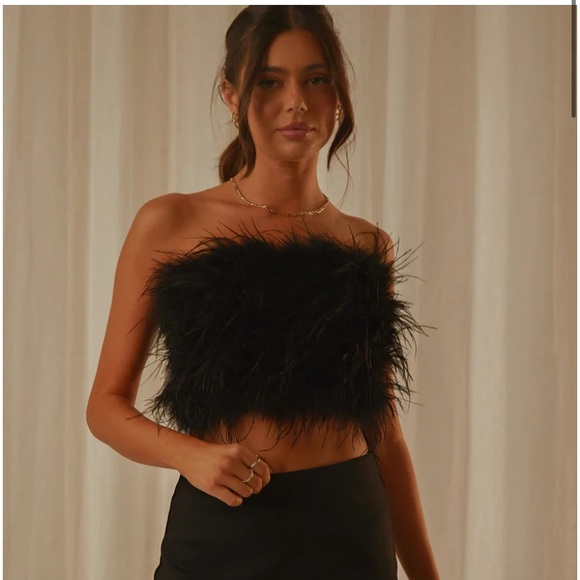 Peppermayo Tops - NWT Peppermayo Black Feather Crop Top